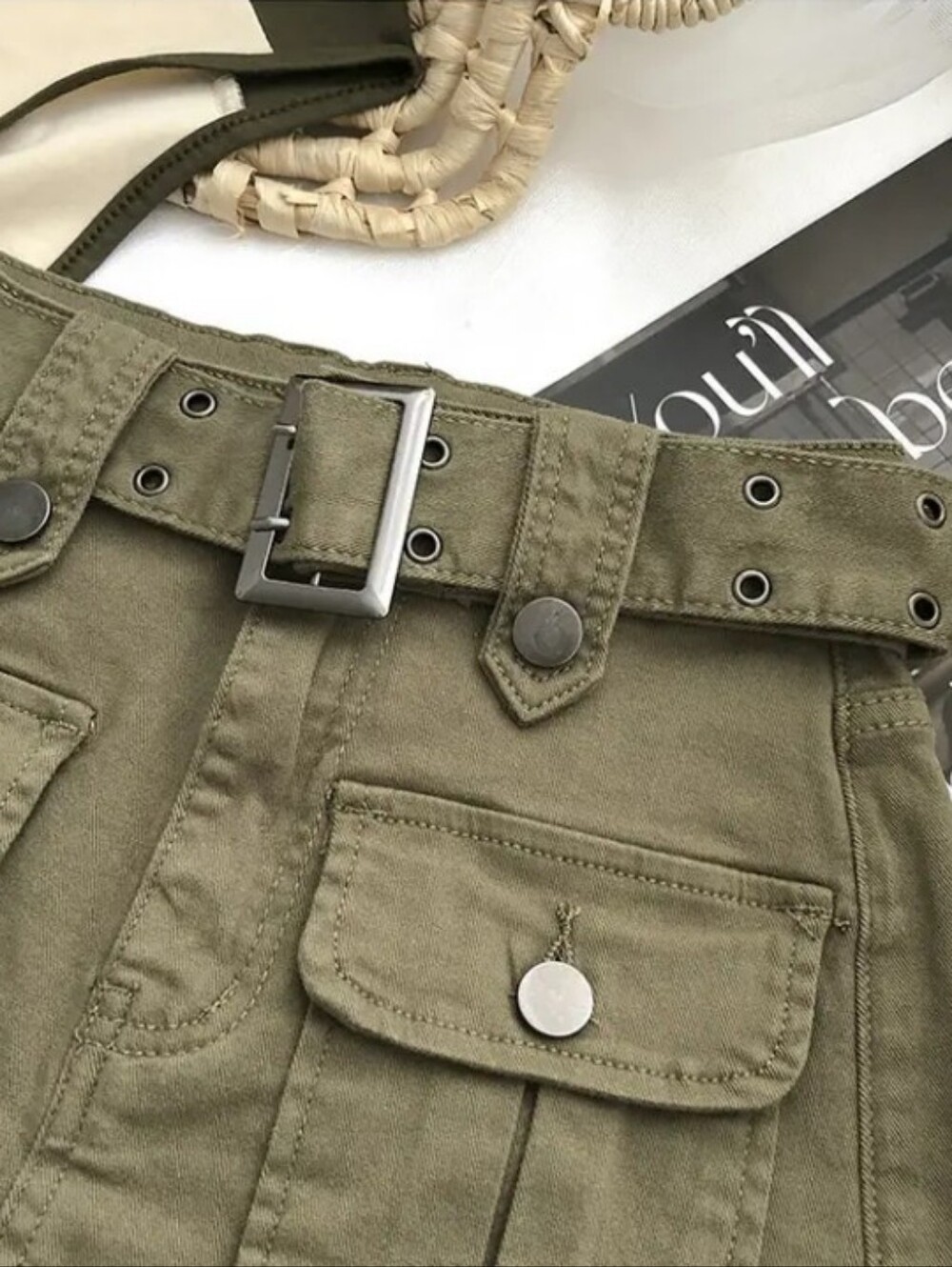 Women'S High-Waist Cargo Skirt with Built-In Shorts, Black Street Style Fashion - Picture 2 of 6